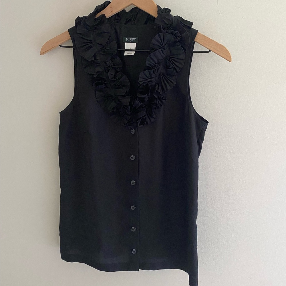 J. Crew 100% silk black sleeveless blouse with ruffle detail size‎ 0